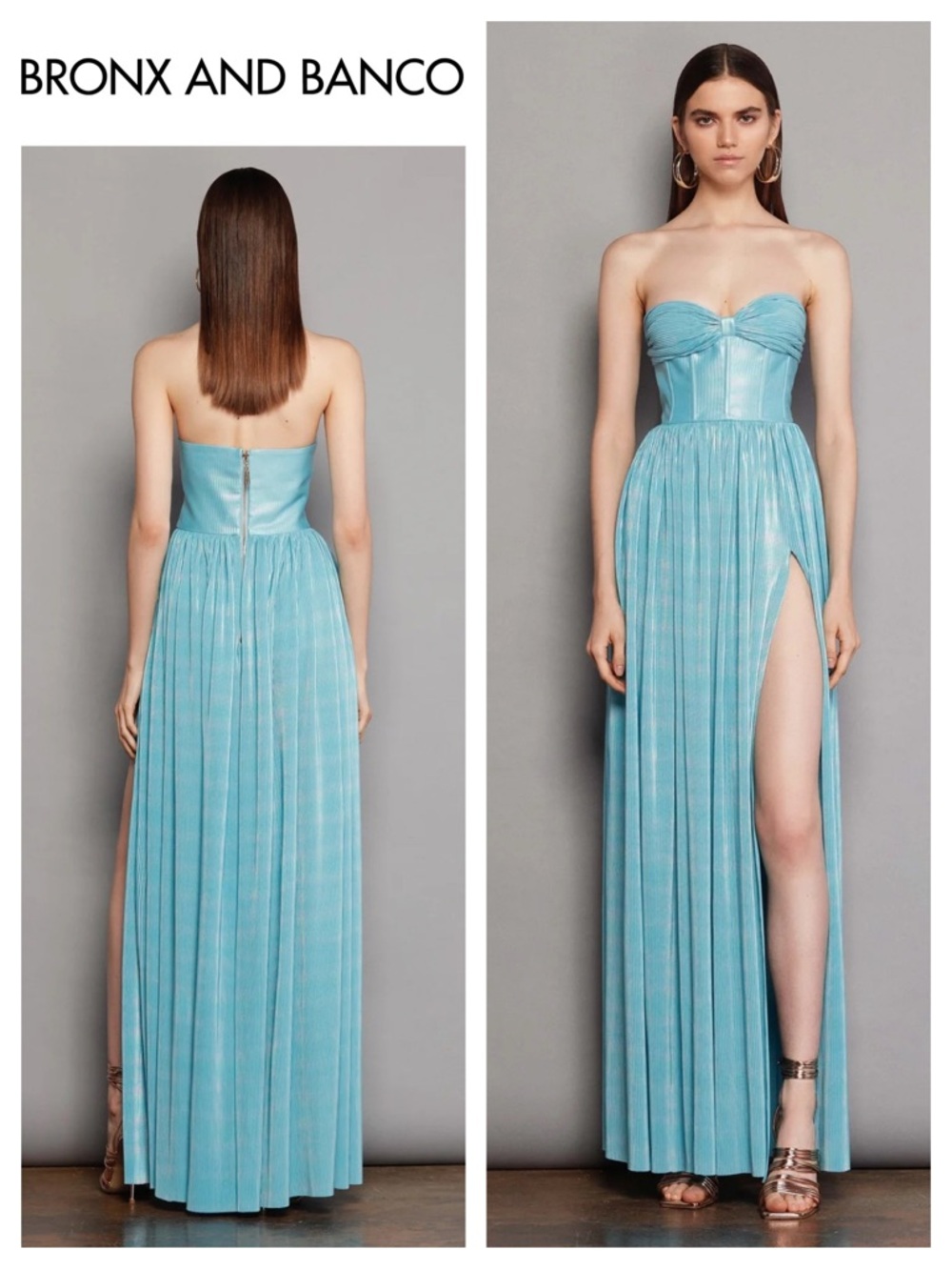 BRONX & BANCO Florence Strapless Metallic Lamé Gown in Light Blue
